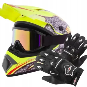 Autentyczny KASK NA CROSSA+GOGLE+RĘKAWICE ENDURO QUAD ROWER HULAJNOGA S 55-56 cm