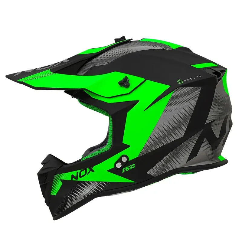 Niska cena Nox Kask Cross Offroad N633 Fusion Czarny Mat/Zielony Xxl Zap. Mikrometr.