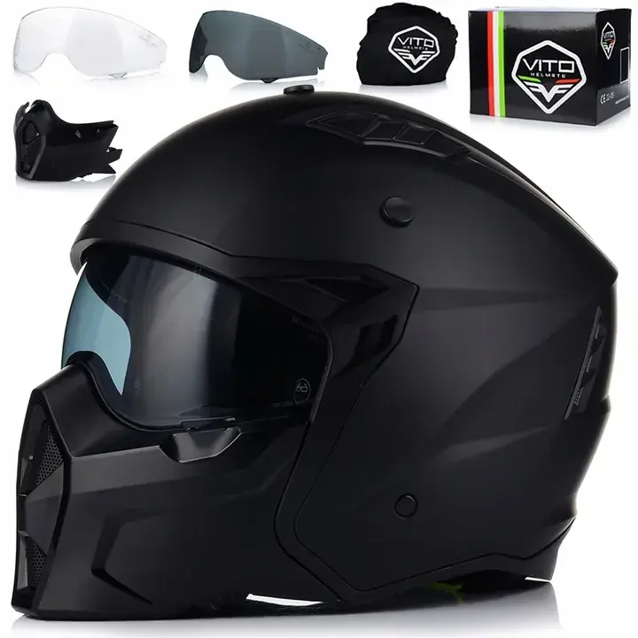 KASK MOTOCYKLOWY 4w1 VITO PREDATOR MATT ODPINANA SZCZĘKA + DASZEK + 2xSZYBA Zwrot pieniędzy
