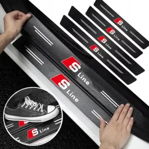 AUDI SLINE NAKŁADKI OCHRONNE NAKLEJKI FOLIA NA PROGI CARBON 4szt Wysoka jakość