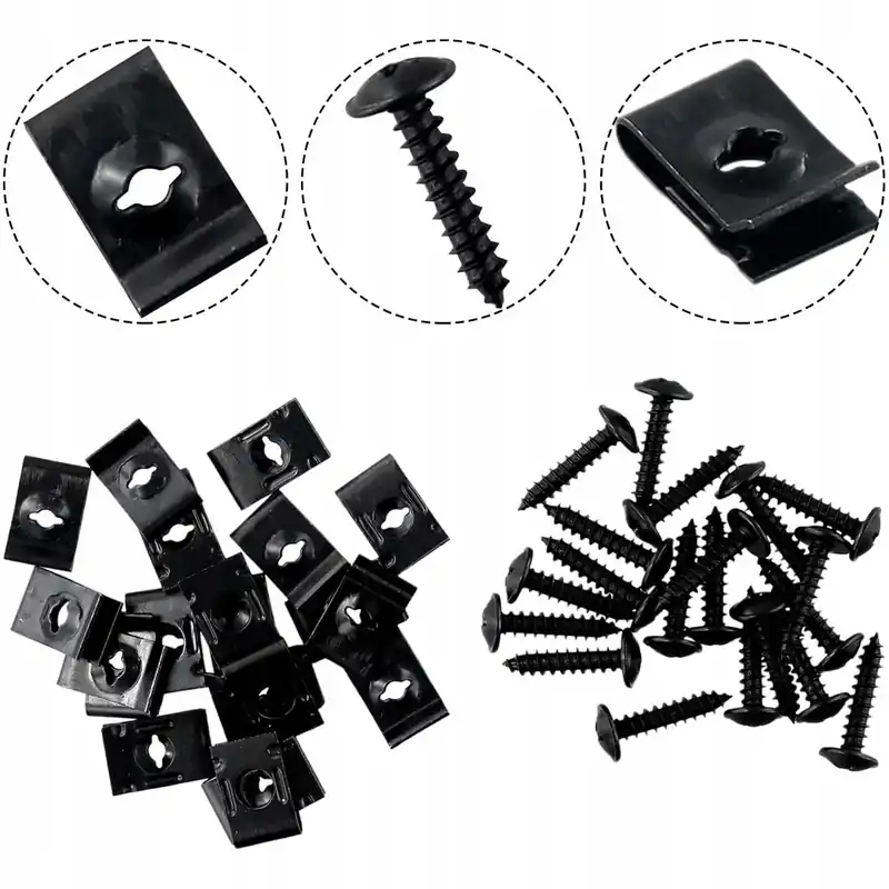 Zestaw 10 WKRĘTÓW MONTAŻOWYCH ze ŚRUBĄ, SPINKĄ i BLASZKĄ do OSŁON, NADKOLI, ZDERZAKÓW i PŁYT Ekspresowa dostawa