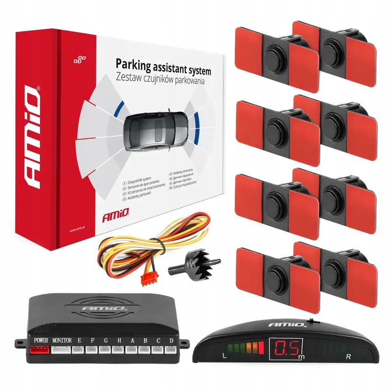 Zestaw czujników parkowania cofania LED 8 sensorów czarne wewnętrzne 16,5 m Zwrot pieniędzy